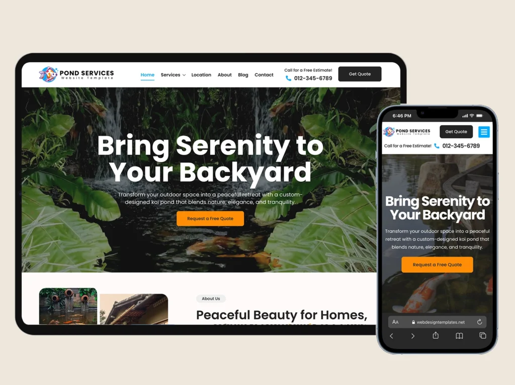 Koi Pond Installation and cleaning company website template